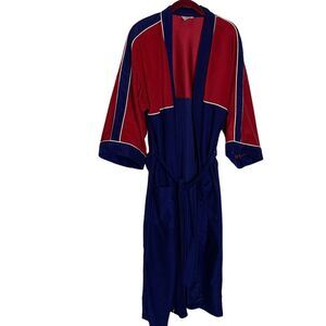 Saddlebrook Robe Mens One Size Smoking Jacket Lounge Red Blue‎ Belt Vintage Long